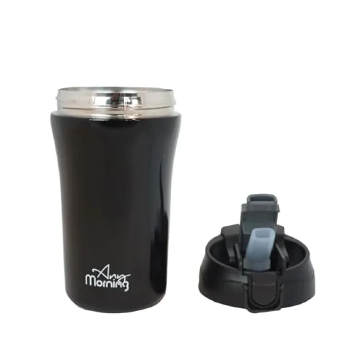 400 ml Paslanmaz Çelik Termos Mug, Çift İşlevli Sızdırmaz kapaklı, Siyah SI232021