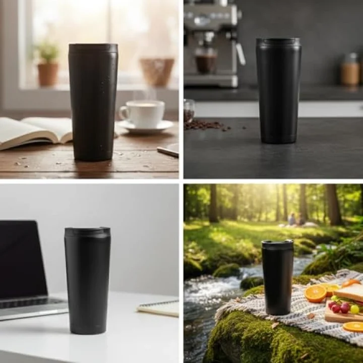 400 ml Siyah Termos Kupa - Çift Katmanlı Paslanmaz Çelik Seyahat Bardağı (Travel Mug) - 4-6 Saat Sıcak/Soğuk Tutan Kilitli Kapaklı Kahve Termosu (BPA Free)