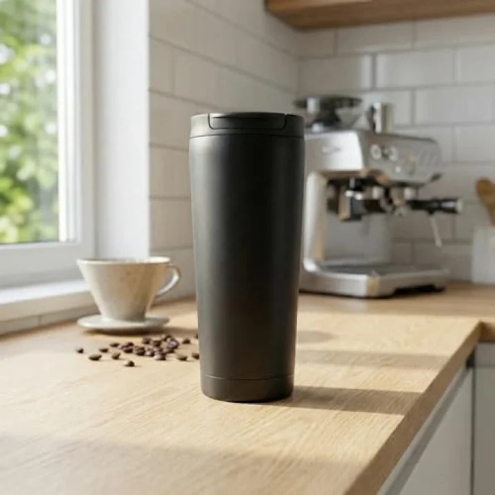 400 ml Siyah Termos Kupa - Çift Katmanlı Paslanmaz Çelik Seyahat Bardağı (Travel Mug) - 4-6 Saat Sıcak/Soğuk Tutan Kilitli Kapaklı Kahve Termosu (BPA Free)
