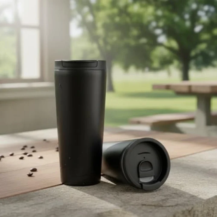 400 ml Siyah Termos Kupa - Çift Katmanlı Paslanmaz Çelik Seyahat Bardağı (Travel Mug) - 4-6 Saat Sıcak/Soğuk Tutan Kilitli Kapaklı Kahve Termosu (BPA Free)