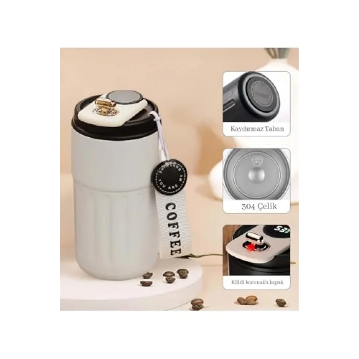 400ml Coffee Dereceli Beyaz Termos
