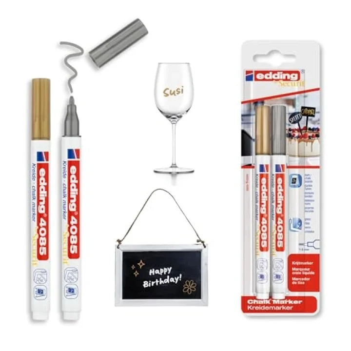 4085 tebeşir kalemi - altın, gümüş - 2 tebeşir kalemi - 1-2 mm yuvarlak uçlu