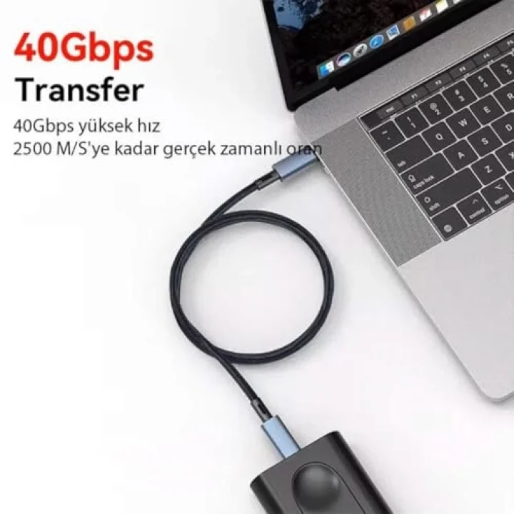 40Gbps 240W 4.0 Thunderbolt Type-C to Type-C Şarj, Data ve 8K 60Hz Görüntü Aktarım Kablosu Tip C 1 Metre ZR852