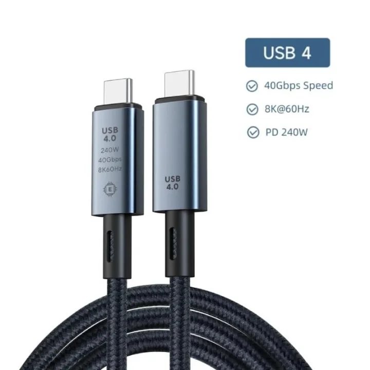 40Gbps 240W 4.0 Thunderbolt Type-C to Type-C Şarj, Data ve 8K 60Hz Görüntü Aktarım Kablosu Tip C 1.5 Metre ZR851
