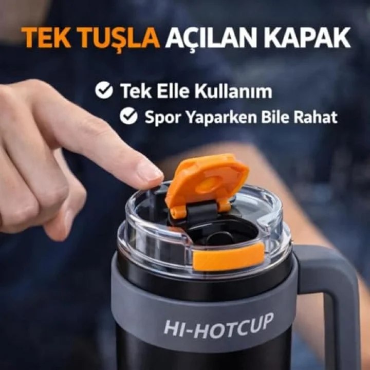 42 Oz 6 Katman Paslanmaz Çelik Termos 1250ML Çift İçim Modlu Pipetli Termos Çift Katman Çelik Termos Mug Siyah