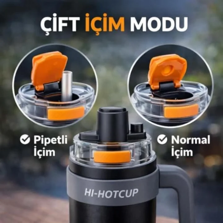 42 Oz 6 Katman Paslanmaz Çelik Termos 1250ML Çift İçim Modlu Pipetli Termos Çift Katman Çelik Termos Mug Siyah