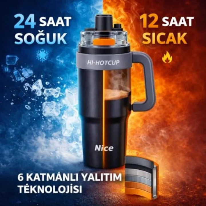 42 Oz 6 Katman Paslanmaz Çelik Termos 1250ML Çift İçim Modlu Pipetli Termos Çift Katman Çelik Termos Mug Siyah