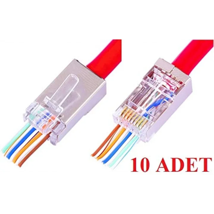 4388 Yeni Nesil Delikli Metal Rj45 Jack İnternet Cat Kablo Ucu, 10 Adet