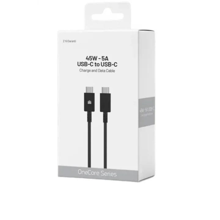 45W-5A USB-C to USB-C Hızlı Şarj ve Data Kablosu 1m Siyah