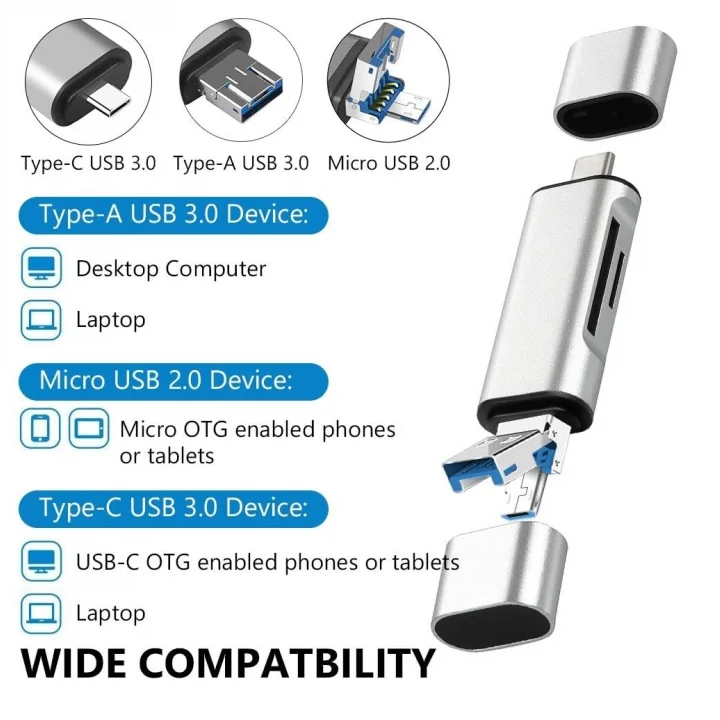 4858 Type C Usb Kart Okuyucu Micro Sd Card Reader Çevirici Dönüştürücü Adaptör