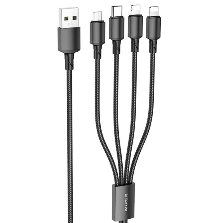 4in1 Usb Kablo Lightning + Micro + Type-c 4ü 1 arada Lightning/Micro-USB/USB-C için Şarj Kablosu 1metre 2A Akım BX72 (2x Lightning+Type-C+Micro Uçlu Kablo)