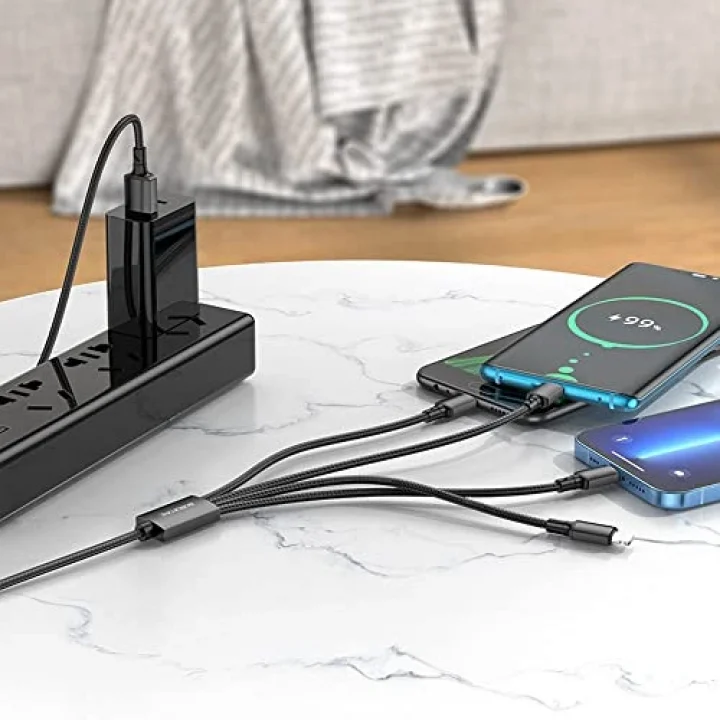 4in1 Usb Kablo Lightning + Micro + Type-c 4ü 1 arada Lightning/Micro-USB/USB-C için Şarj Kablosu 1metre 2A Akım BX72 (2x Lightning+Type-C+Micro Uçlu Kablo)