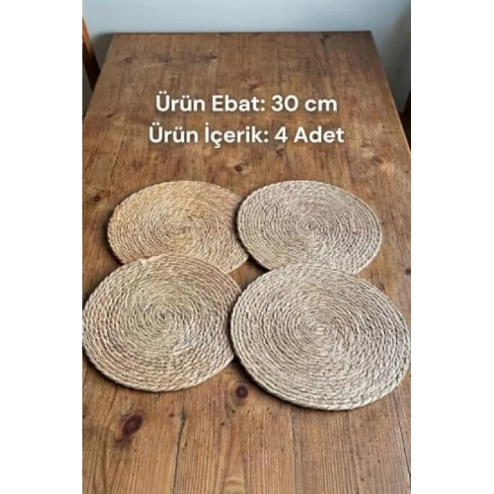 4’lü Doğal Hasır Amerikan Servis Masa Seti – 30 cm