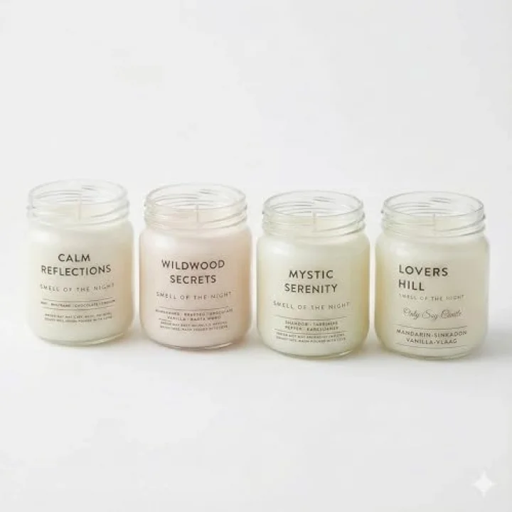 4’lü Premium Soya Mumu Seti | Calm Reflections, Wildwood Secrets, Mystic Serenity, Lovers Hill | 7 oz Cam Kavanoz | 40+ Saat Yanma | Doğal, Paraben İçermez, Hediye Seti
