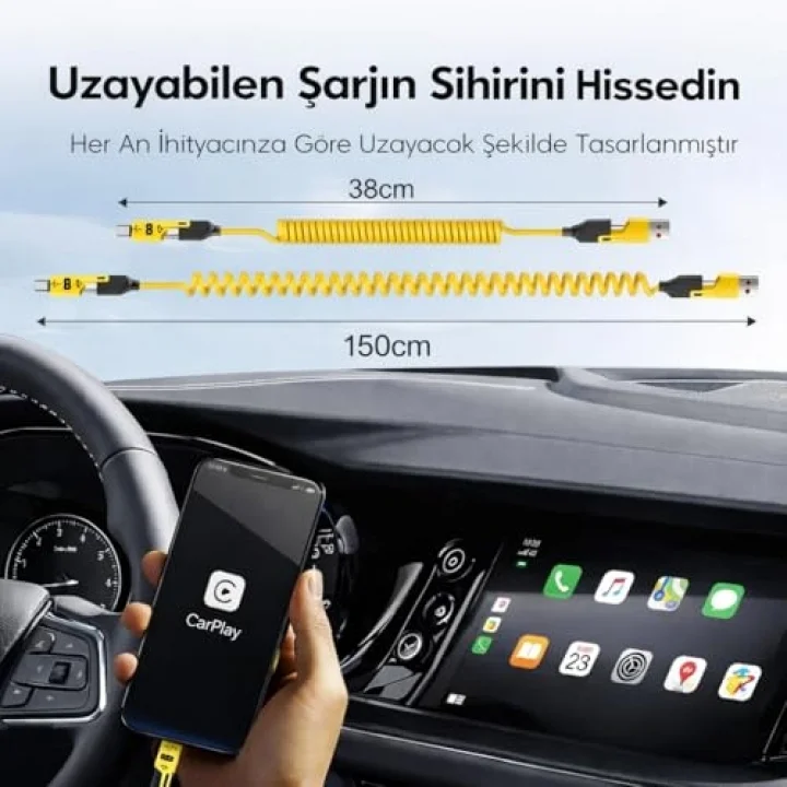 4’ü 1 Arada 65W Yaylı Hızlı Şarj Kablosu Type-C & Lightning PD Destekli, Dolaşmaz Spiral Tasarım, 1.5m Uzayabilir, Araç & Ev Uyumlu Şarj ve Veri Kablosu (Siyah)