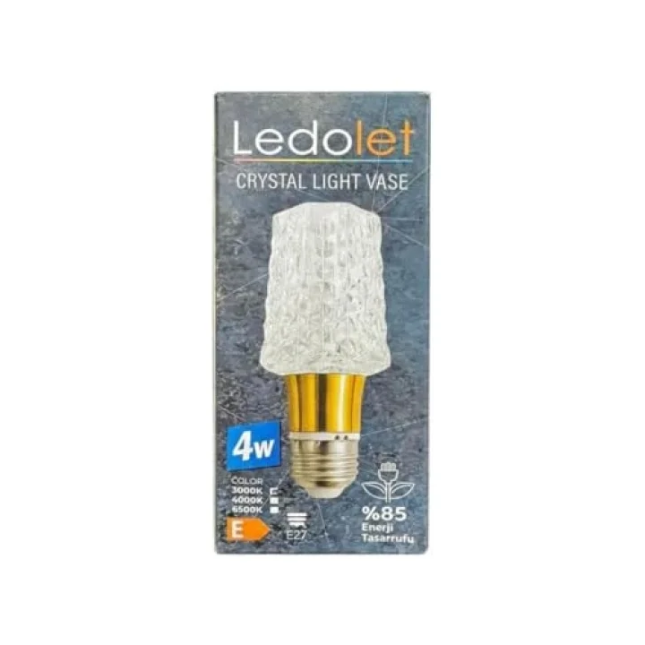 4W Kristal Led Ampul E27 -Sarı Işık Dekoratif Crystal Vase Tasarım 3000K
