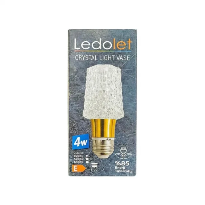 4W Kristal Led Ampul E27 -Sarı Işık Dekoratif Crystal Vase Tasarım 3000K