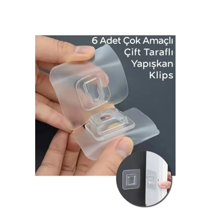 5 Adet Çift Taraflı Yapışkanlı Geçmeli Klips Eşya Sabitleme Askısı Şeffaf Duvar Kancası