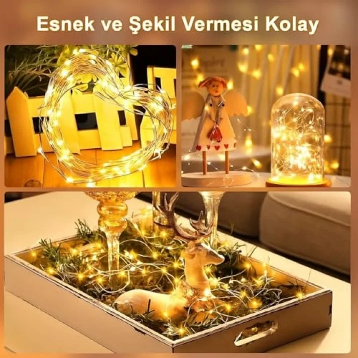 5 Metre Gün Işığı Peri Led Tel 3 Pilli Fonksiyonlu Süsleme İnce Telli Aydınlatmalı Şerit Led Yılbaşı Işık Yılbaşı Süsü