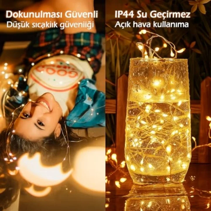 5 Metre SARI 50 LED Işıklar Peri Işıkları 8 MOD RGB Işıkları USB SARI Renkli Işık Peri Dize Işıkları Tel Fonksiyonlu Süsleme İnce Telli Aydınlatmalı Şerit Led Yılbaşı Işık Yılbaşı Süsü