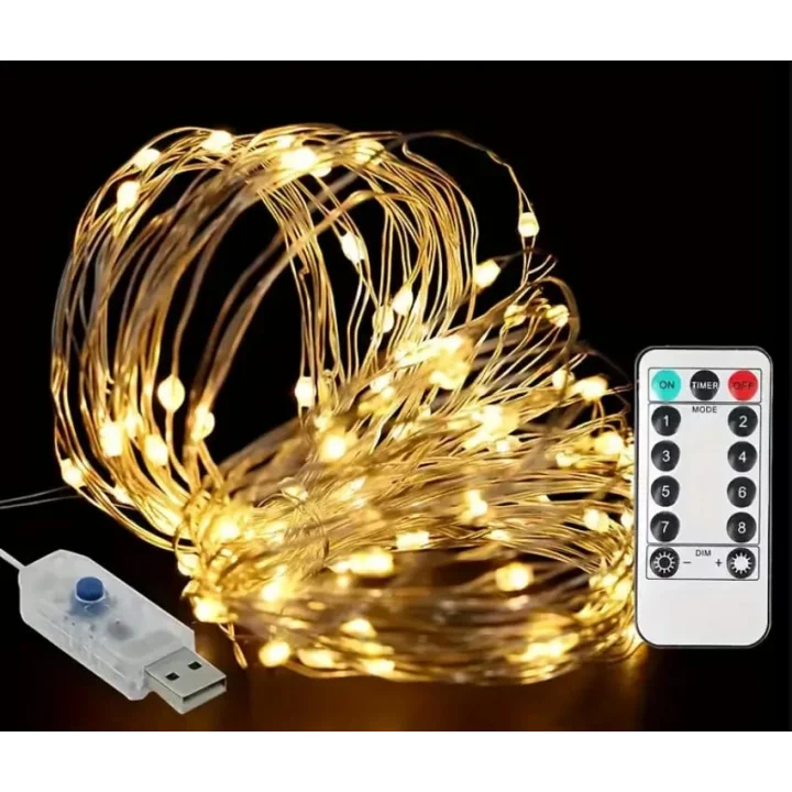 5 Metre SARI 50 LED Işıklar Peri Işıkları 8 MOD RGB Işıkları USB SARI Renkli Işık Peri Dize Işıkları Tel Fonksiyonlu Süsleme İnce Telli Aydınlatmalı Şerit Led Yılbaşı Işık Yılbaşı Süsü
