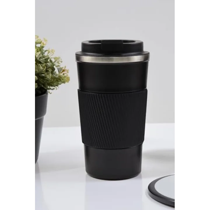 500ml Siyah Silikon Tutma Detaylı Paslanmaz Çelik Termos