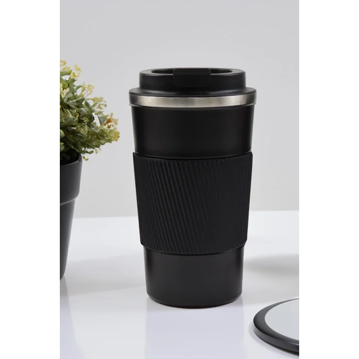 500ml Siyah Silikon Tutma Detaylı Paslanmaz Çelik Termos