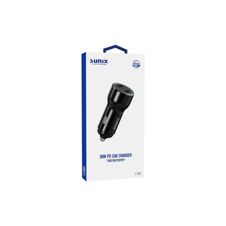 50W PD Çift USB-C Çıkışlı Araç Şarj Cihazı Başlık C-500