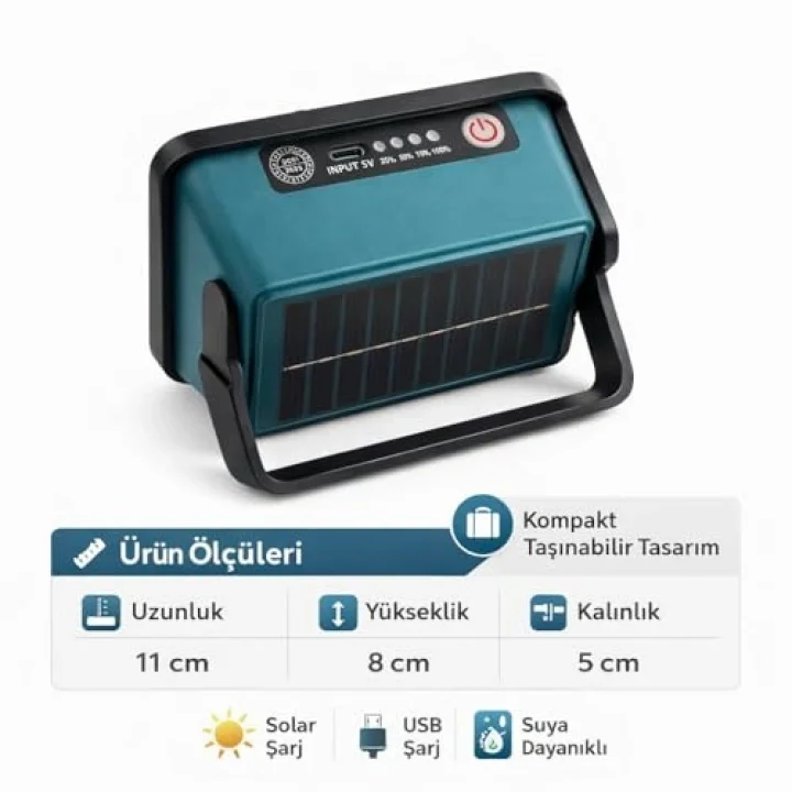 50W Solar Led Projektör 6500K Ultra Güçlü Kamp Lambası Bahçe Aydınlatması