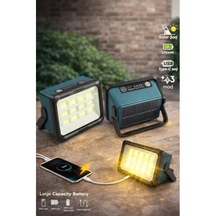 50W Solar Led Projektör 6500K Ultra Güçlü Kamp Lambası Bahçe Aydınlatması