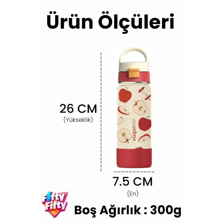 550 ML Desenli Tek Kapak Çift Kullanım Pipetli Rahat İçim Kulplu Paslanmaz Çelik Termos 1109-550ML Pembe