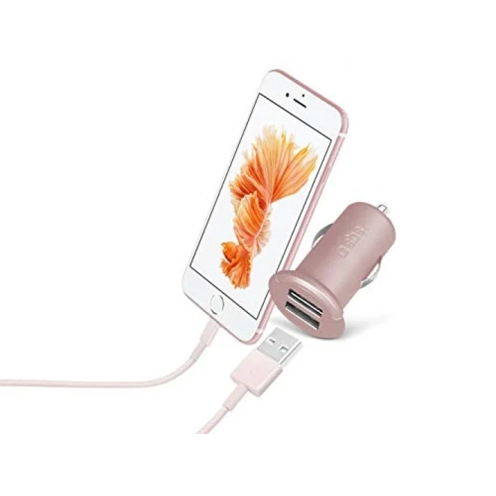 5513 2 Mini Girişli Usb Araç Şarj Cihazı, Pembe