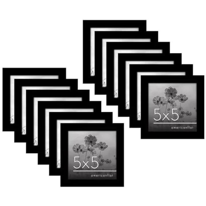 5x5 Picture Frame with Polished Plexiglass - Set of 12 - Signature Collection - Picture Frames with Engineered Wood - Square Frame for Tabletop and Wall Display - Black