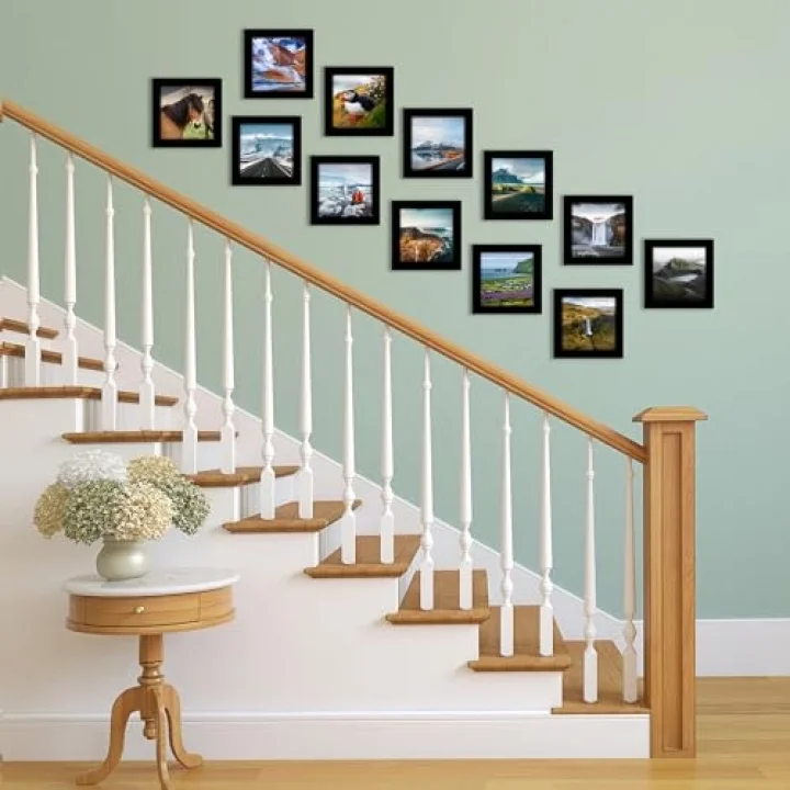 5x5 Picture Frame with Polished Plexiglass - Set of 12 - Signature Collection - Picture Frames with Engineered Wood - Square Frame for Tabletop and Wall Display - Black