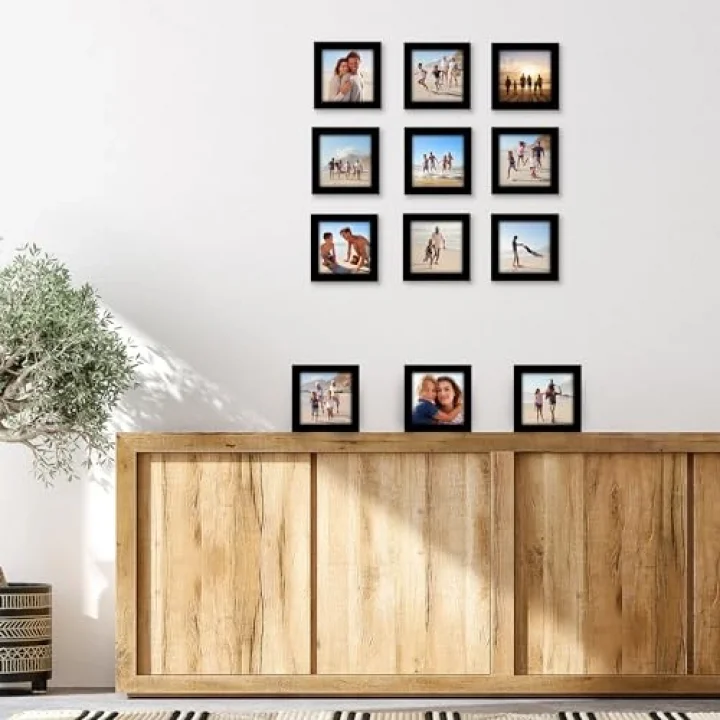 5x5 Picture Frame with Polished Plexiglass - Set of 12 - Signature Collection - Picture Frames with Engineered Wood - Square Frame for Tabletop and Wall Display - Black
