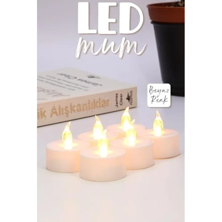 6 Adet Led Mum Tealight Mini Dumansız Pilli Alevli Dekoratif Yapay Mum Işıldak Beyaz 1036-2