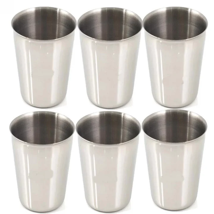 6 Adet Set Standart Boy 220cc Paslanmaz Çelik Bardak Metal Su Çay Bardağı Kırılmaz Garantili Bardak