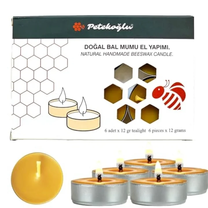 (6 Adet) Tealight Mum Doğal Petek Balmumu mum Standart Boy