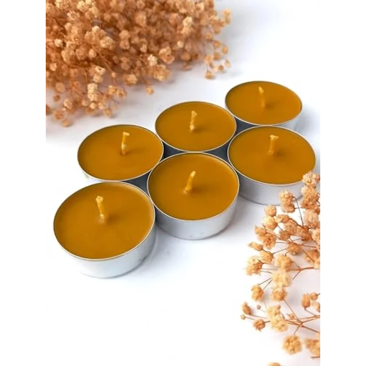 (6 Adet) Tealight Mum Doğal Petek Balmumu mum Standart Boy