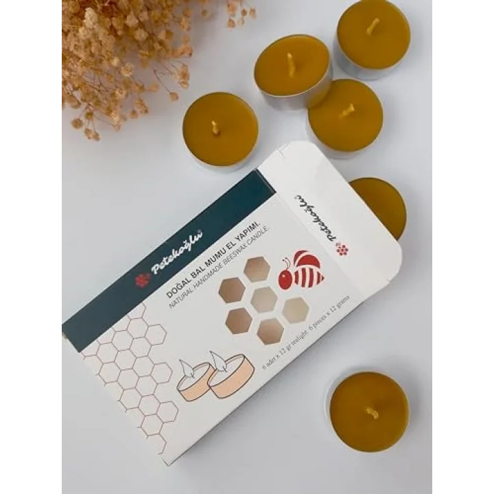(6 Adet) Tealight Mum Doğal Petek Balmumu mum Standart Boy
