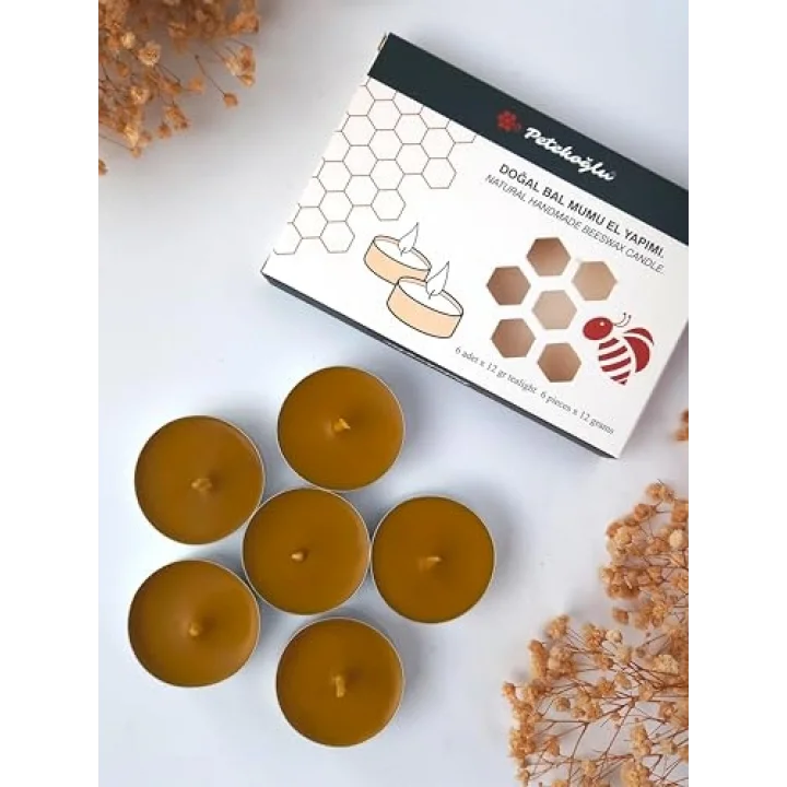 (6 Adet) Tealight Mum Doğal Petek Balmumu mum Standart Boy