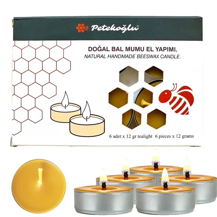 (6 Adet) Tealight Mum Doğal Petek Balmumu mum Standart Boy