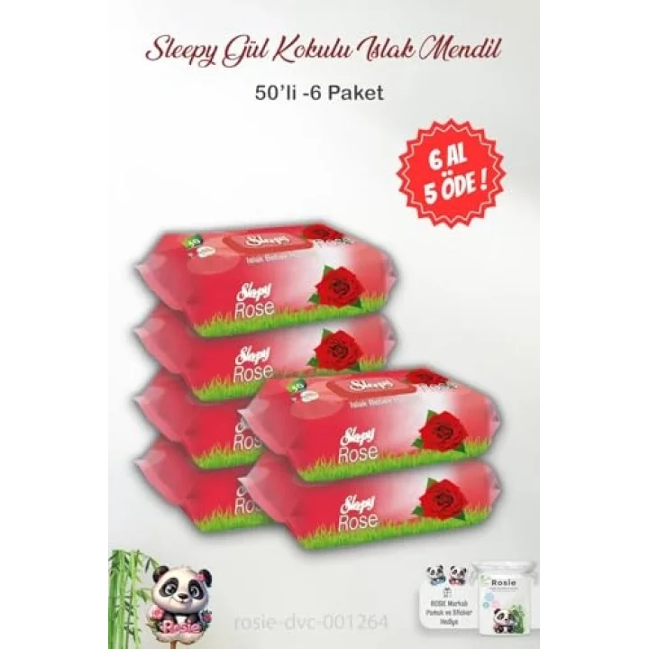 6 AL 5 ÖDE Sleepy 50li Gül Kokulu Islak Bebek Havlusu ve ROSIE