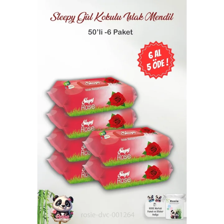 6 AL 5 ÖDE Sleepy 50li Gül Kokulu Islak Bebek Havlusu ve ROSIE