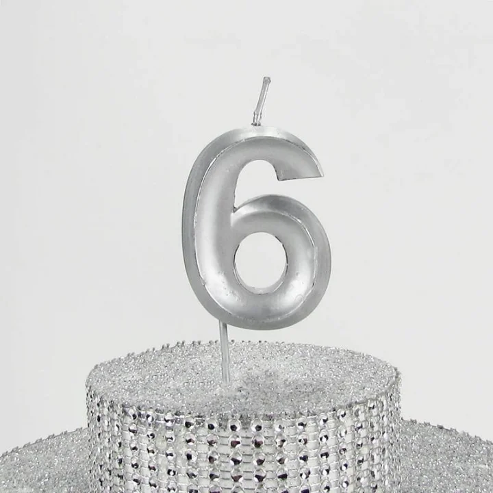 6 Altı Rakamlı Gümüş Gri Mum 6.5 Cm
