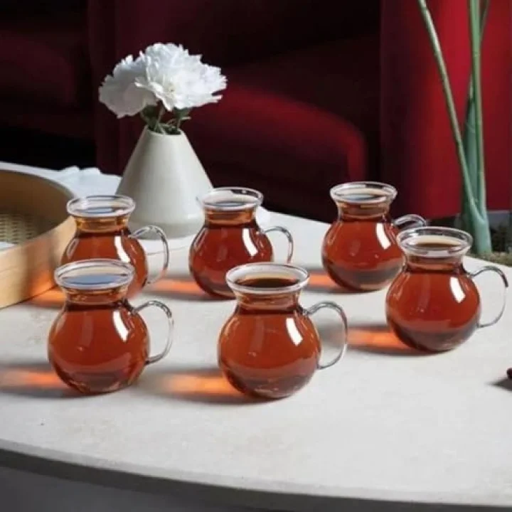 6lı Keyfi Ala Kulplu Borosilikat Çay Bardağı - Çeyiz Seti