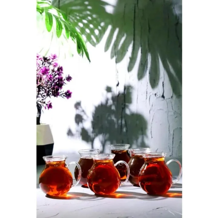 6lı Keyfi Ala Kulplu Borosilikat Çay Bardağı - Çeyiz Seti