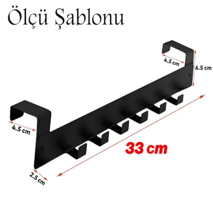 6lı Lamalı Kapı Arkası Askılık Elbise Havlu Asma Askı Metal Oda Banyo Lavabo Kapısı Aparatı Siyah