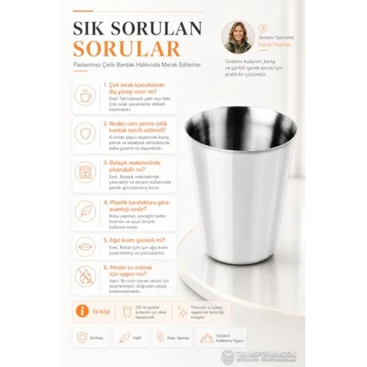6lı Paslanmaz Çelik Bardak Seti 210 ml, Kırılmaz Hafif Kamp & Piknik Bardağı, Outdoor Çelik Kupa 721504