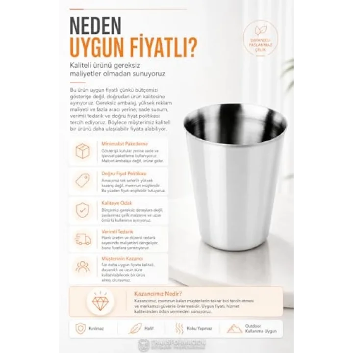 6lı Paslanmaz Çelik Bardak Seti 210 ml, Kırılmaz Hafif Kamp & Piknik Bardağı, Outdoor Çelik Kupa 721504